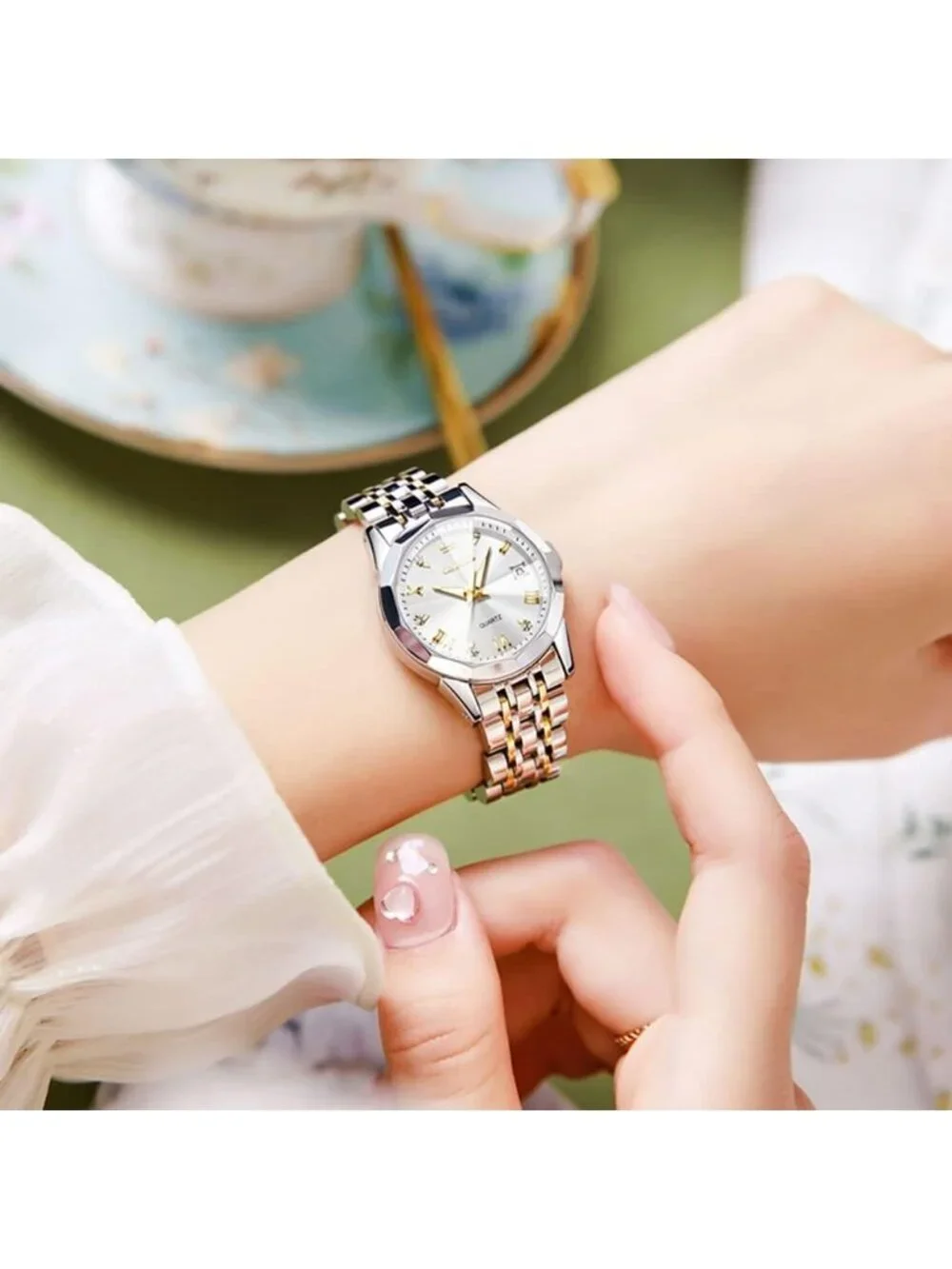 Women's Silver Diamond Analog Stainless Steel Waterproof Luminous Wrist Watch